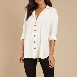 Free People All the Feels Oversized Button-Up – Ivory – XS – Boho Casual